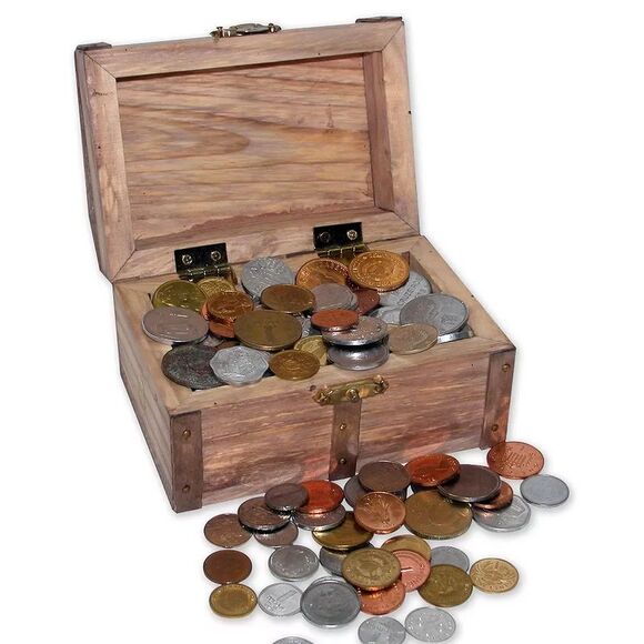 Treasure Chest of 100 Coins From Around the World - Picture 1 of 2